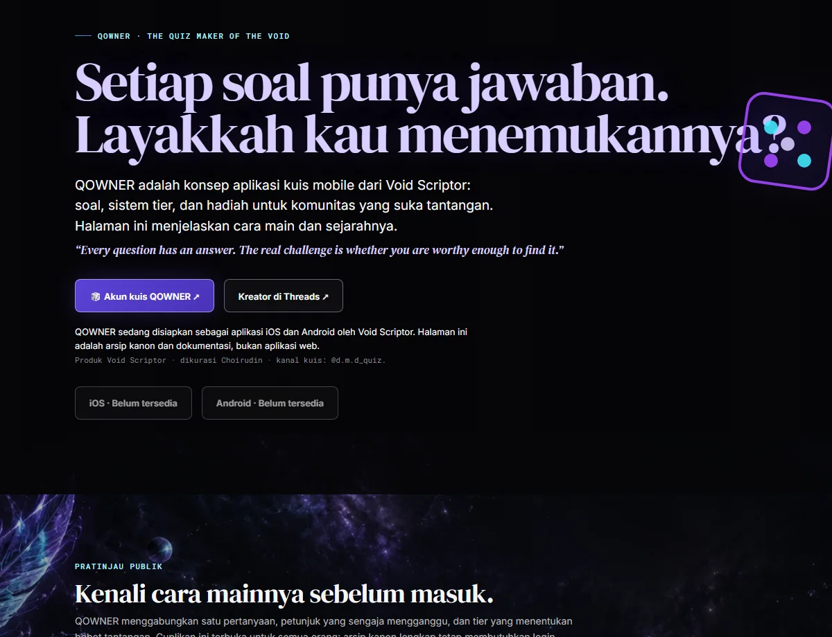 Tangkapan layar live arsip web QOWNER dengan pratinjau publik